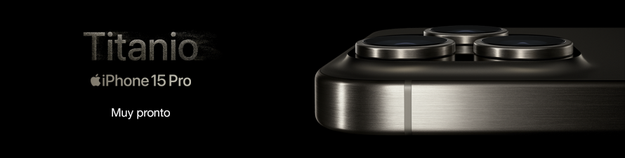 Estrena el Iphone 15 Pro de Apple al registrarte con Movistar. Banner con fondo negro y smartphone color titanio