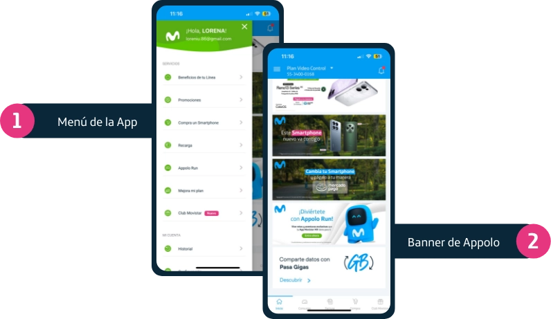 Descubre cómo acceder al juego Appolo Run desde el menú principal o el banner promocional dentro de la App Movistar MX y consulta tus gigas