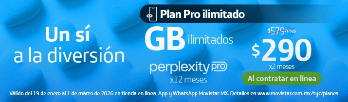 Dile sí a la diversión con el Plan Pro Ilimitado de Movistar. Disfruta de GB ilimitados y Perplexity Pro por solo $290 al contratar