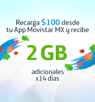 Recarga 100 pesos desde tu App Movistar MX y recibe 1GB adicional por 14 días
